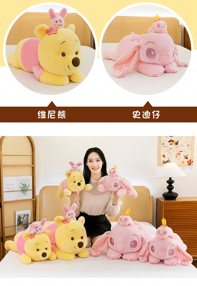 80cm New Cherry Blossom Series Kawaii Stitch Plush Toy Stuffed Doll Cute Winnie Dumbo Sitting Figure Kids Birthday Xmas Gift