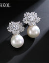 Korea Fashion Round Simulated Pearls Snowflake Drop Earrings