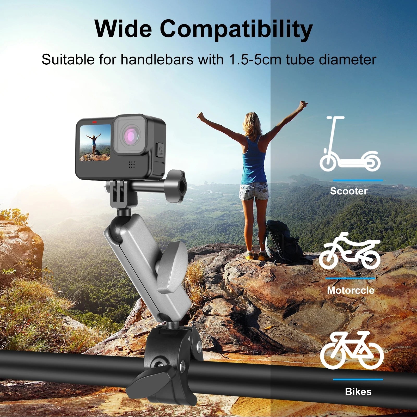 Motorcycle Crab Pliers Clip Arm Mount with Mount Adapter & Long Screw for Gopro/ Insta360/ DJI Sport Camera Accessories