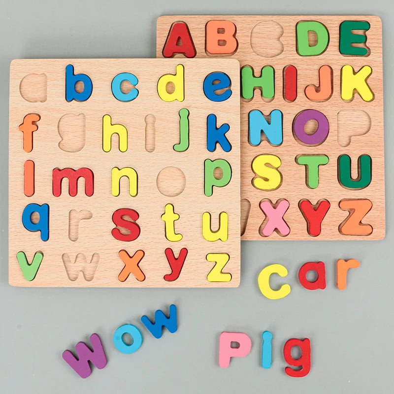 Wooden Alphabet and Number Learning Puzzle Board