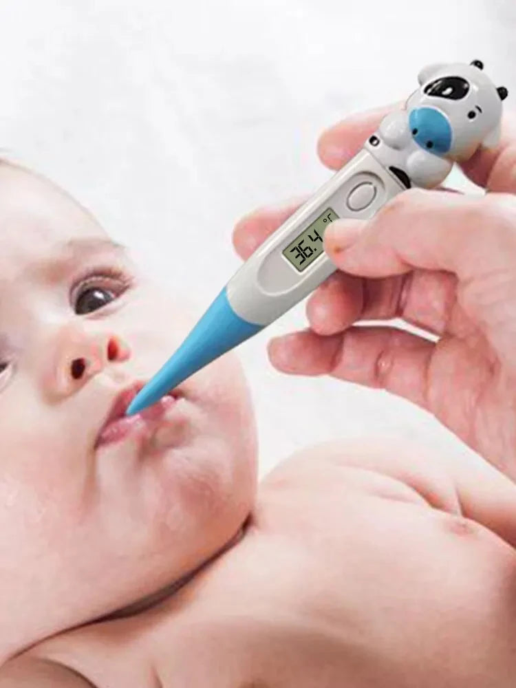 1pc  Cartoon Digital Thermometer Oral Armpit Flexible Tip Waterproof Cute Design Frog Cow Rabbit Bear Duck Rabbit Panda Cow