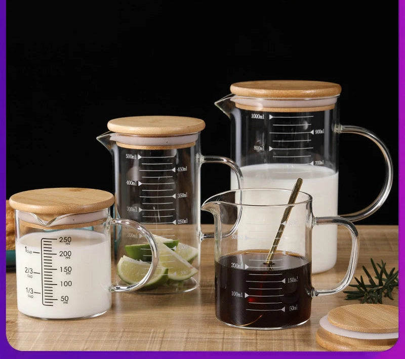250/350/500/1000ml Glass Measuring Cup With Lid Heat-resistant With Scales Laboratory Beaker Handle Kitchen Measuring Mug