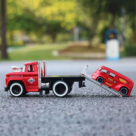 1:60 Scale American Muscle Alloy Trailer Cars Diecast Models Toys with Sound Light Pull Back Vehicle Boys Collection Gifts