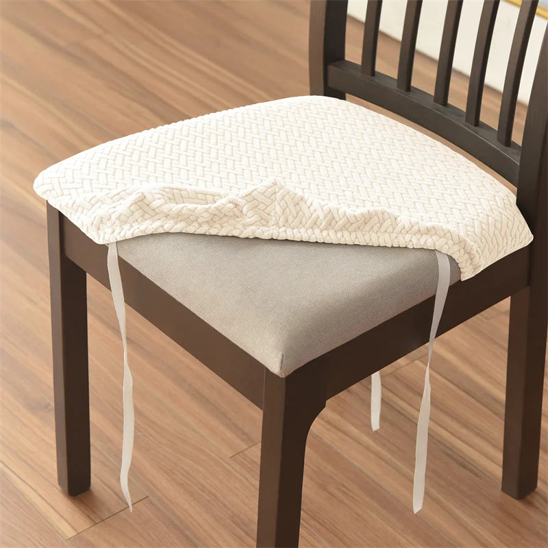 4pcs/set Stretch Dining Chair Seat Covers Jacquard Elastic Upholstered Chairs Cushion Slipcover Anti-Dirty Protector Removable