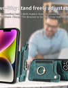 Luxury PU Leather Phone Case for iPhone 16 15 Pro Max 16e 14 Plus with Card Slot Ring Buckle Lanyard Back Cover