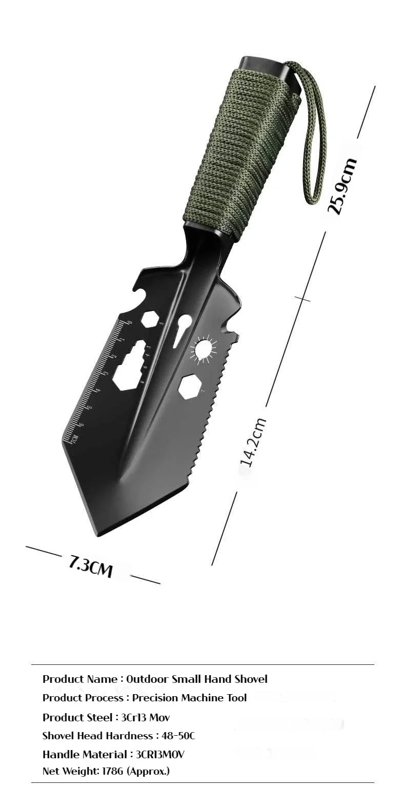 Outdoor hand shovel made of high carbon steel with rope handle suitable for camping/fishing/outdoor adventure/garden hand tools