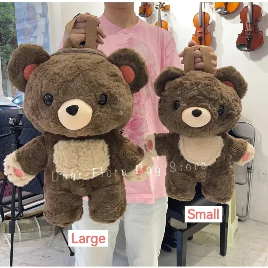 Y2K Cute Brown Bear Plush Backpack Soft Shoulder Bag