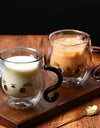 250ml Cartoon Cat Double Wall Glass Cute Coffee Tea Cup Heat-resistant Coffee Mug Handle Espresso Cup For Latte Cappuccino