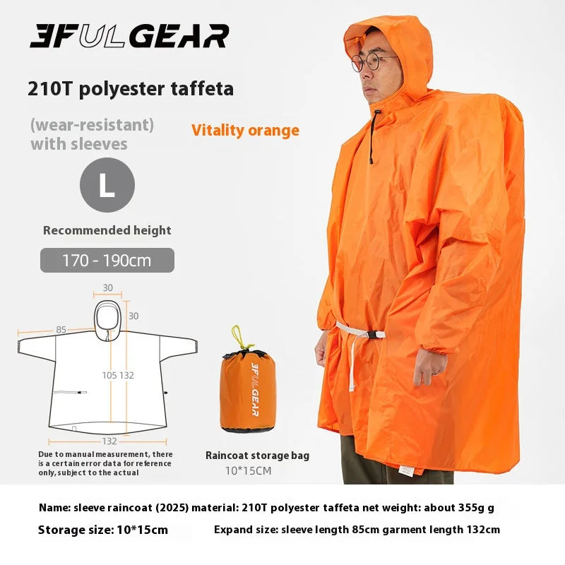 Ultralight Waterproof Nylon Rain Poncho for Hiking Cycling and Camping