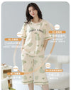 2-Pcs Women’s Summer Cotton Pajama Set – Short Sleeve Top & Calf-Length Pants with Cute Prints
