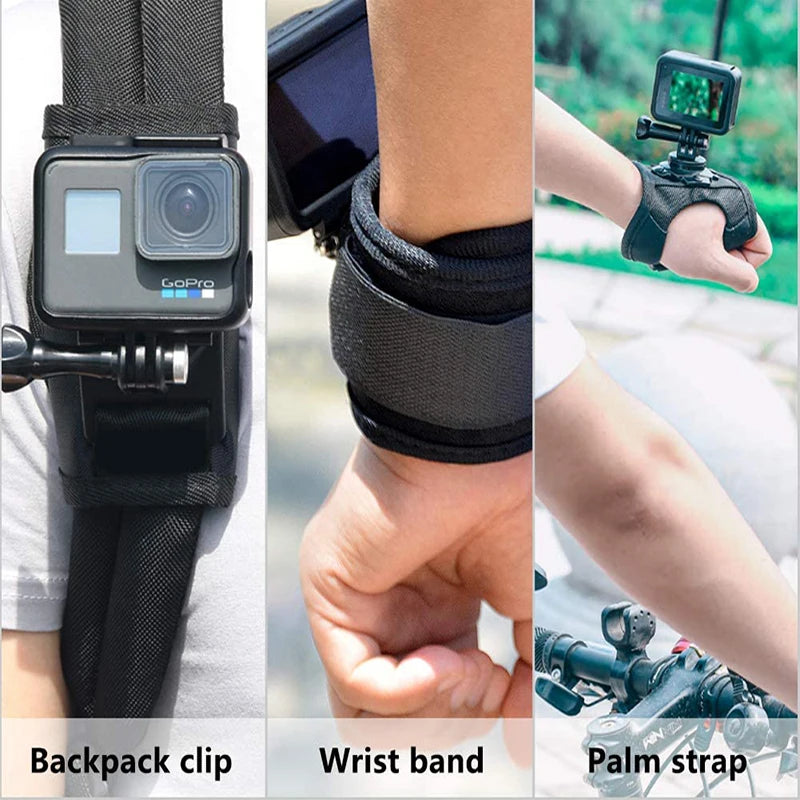 360° Rotation Action Camera Glove Wrist Strap Mount Adjustable Hand Mount for Sports Cameras