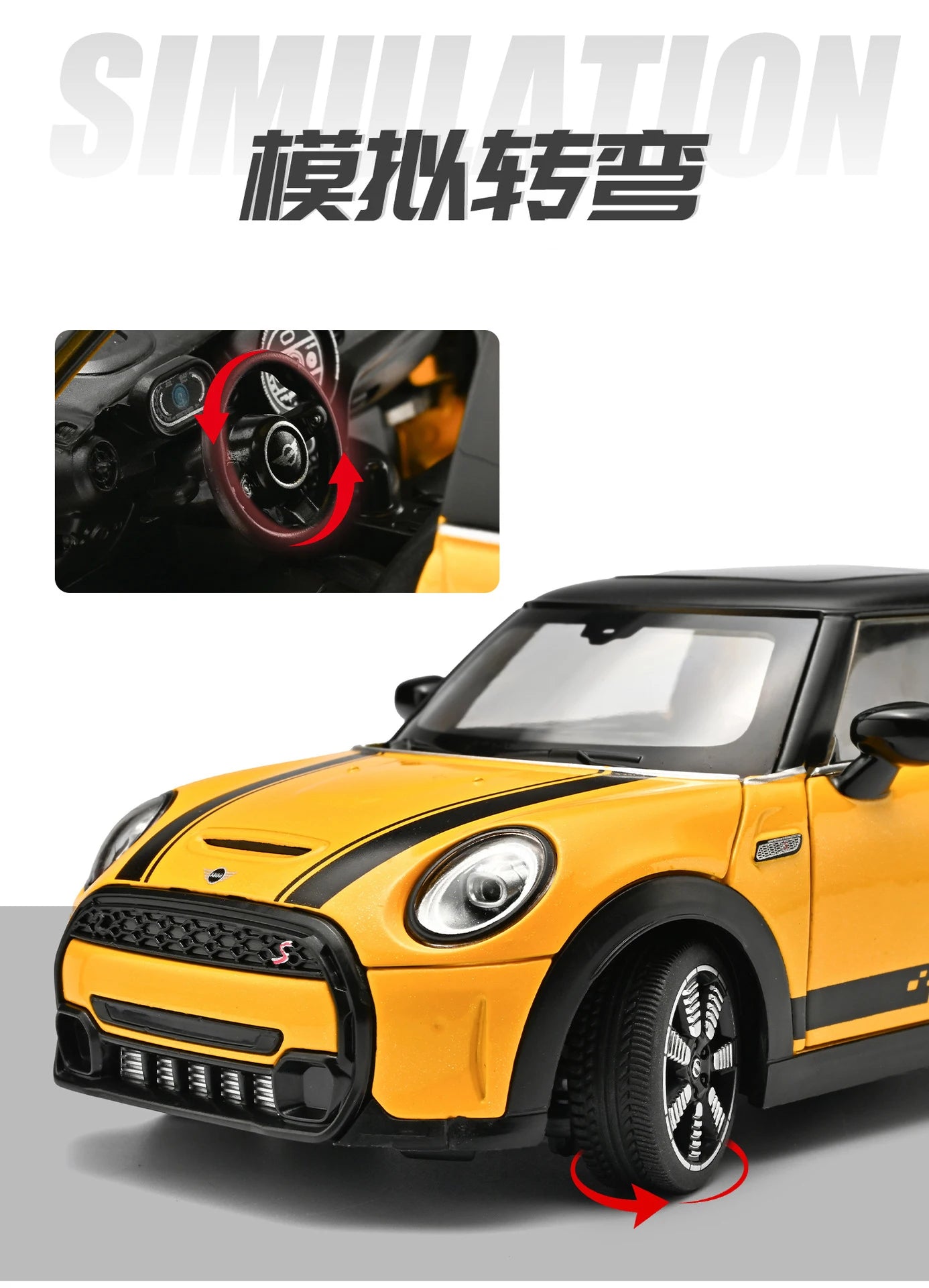 1 24 Scale Mini Cooper S Modified Diecast Pull Back Model Car with Sound and Light