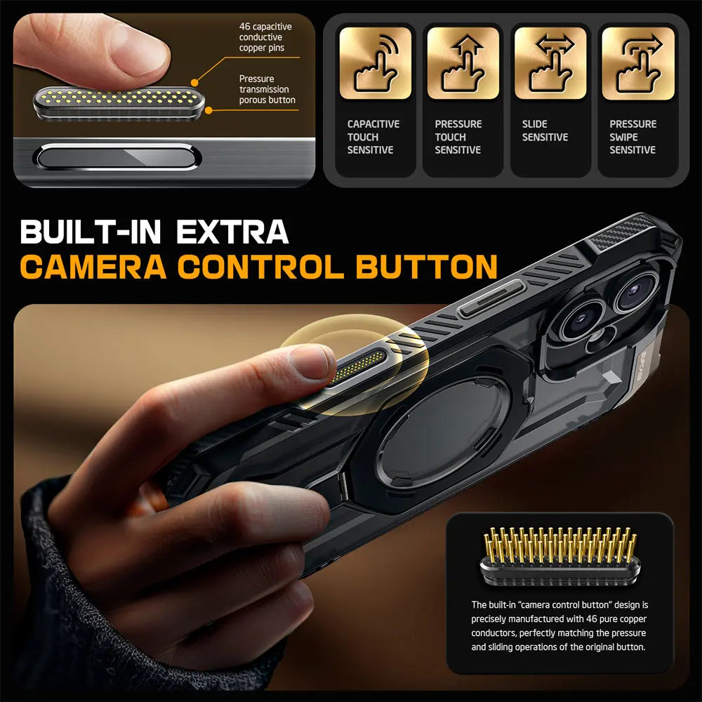 For iPhone 16 Plus Case with Camera Control Capture Button UB Grip Heavy Duty Rugged  Phone Case with Stand