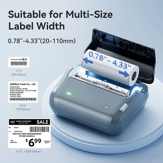 B4 Thermal Label Printer, Wireless Bluetooth Label Maker 20–110mm, Portable Barcode & Shipping Label Printer for Business & Office