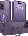 Luxury Magsafe Matte Phone Case For iPhone 16 Pro Max with Magnetic Rotatable Ring Stand Camera Lens Protection Shockproof Case