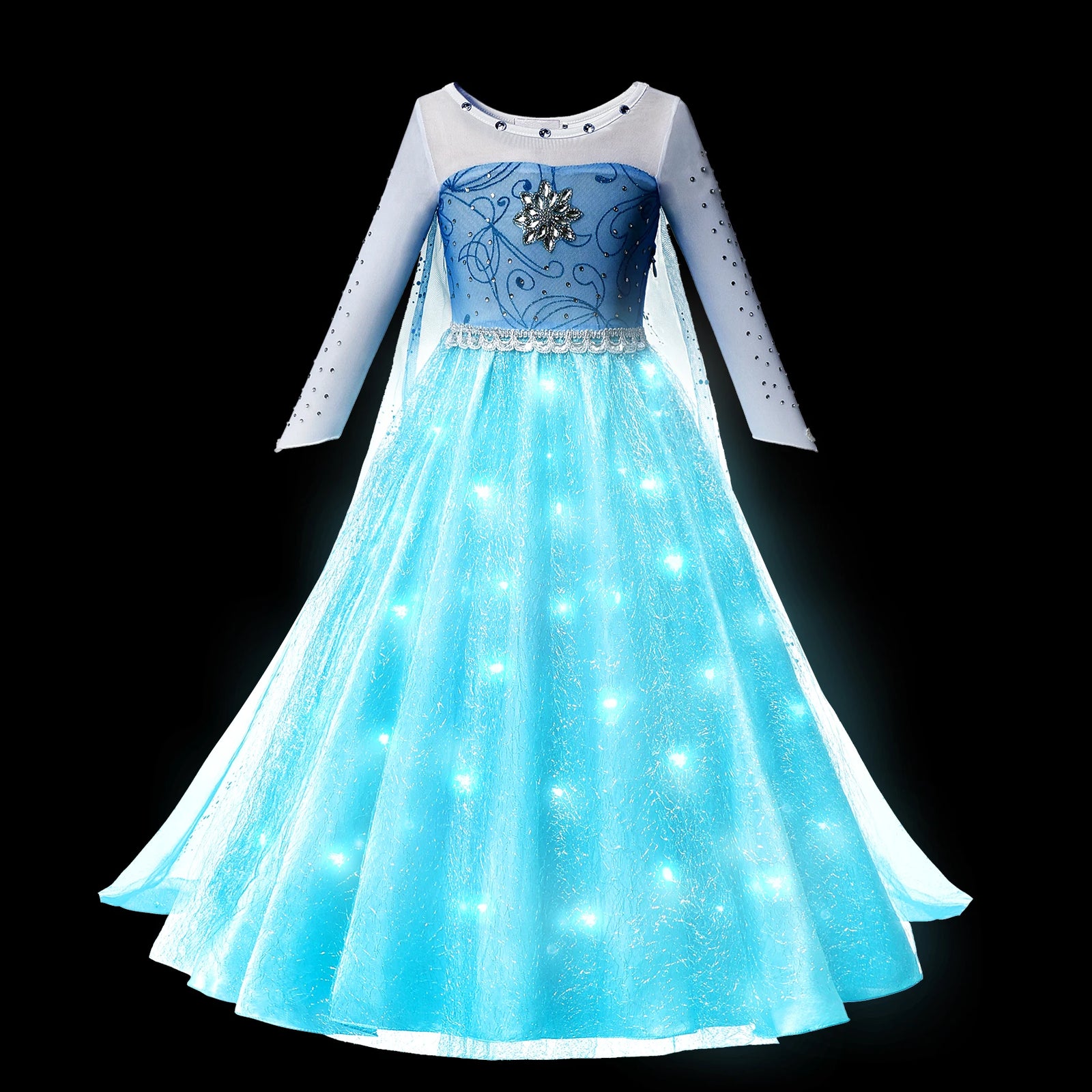 Frozen Elsa Snow Queen Princess Girls LED Light Up Dress Halloween Carnival Clothing Party  Cosplay Costume