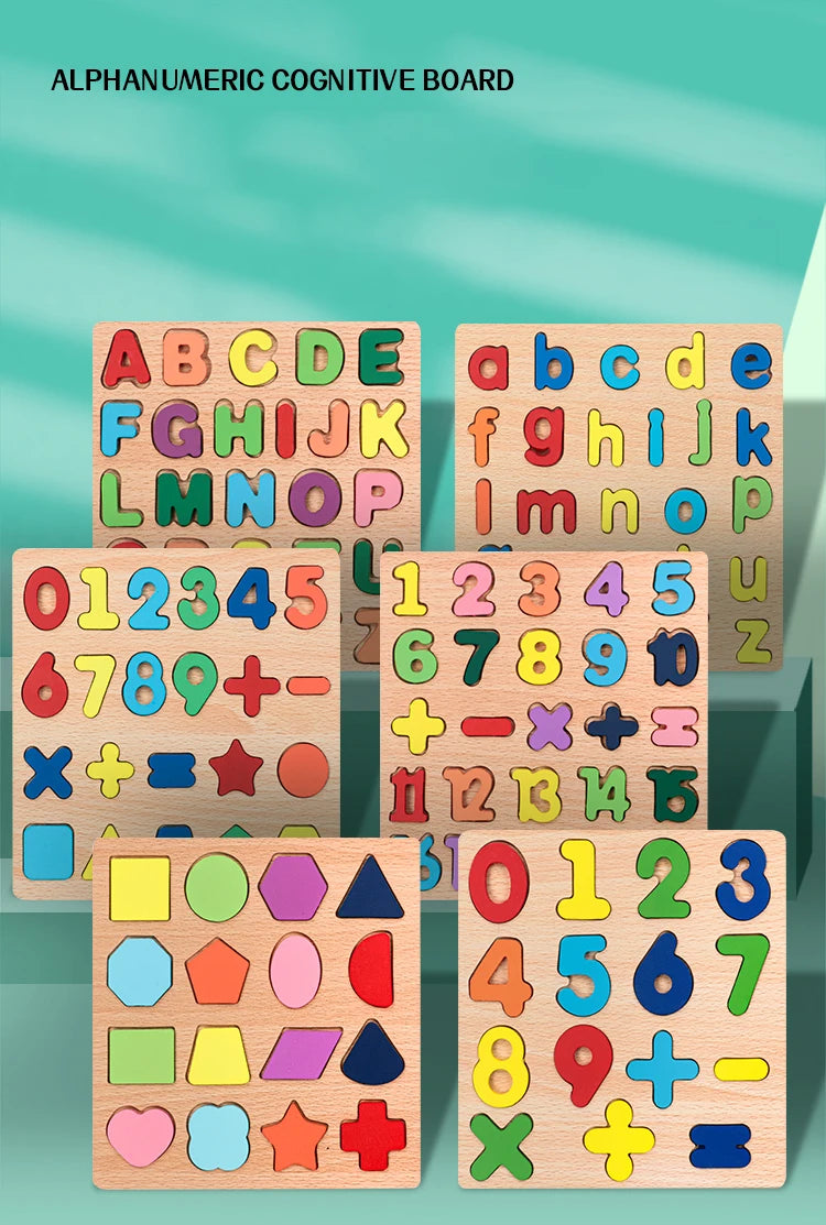 Wooden Alphabet and Number Learning Puzzle Board