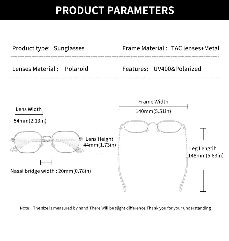 Retro Rectangle Women Polarized Sunglasses Metal Frame UV Protection Fashion Eyewear