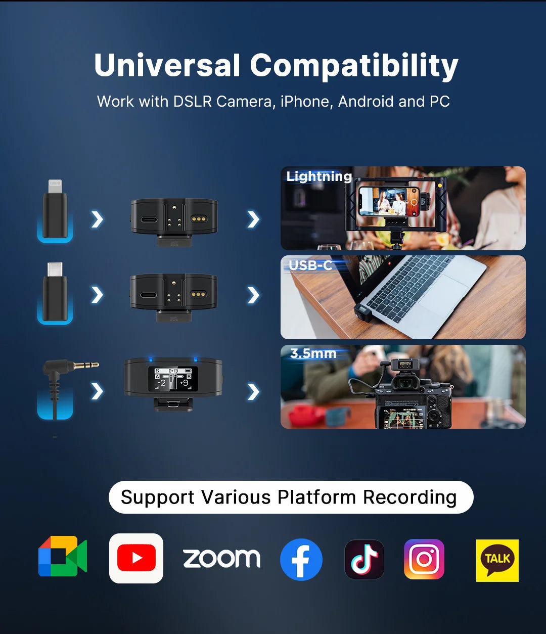 MIC-120 Wireless Lavalier Microphone with On-Board Recording for iPhone Android USB-C Devices Streaming Youtube Gaming
