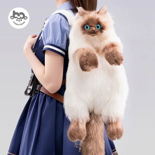Kawaii Siamese Cat Plush Backpack Soft Shoulder Bag