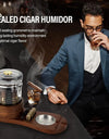 Cigar Humidor, Solid Wood Cigar Ashtray & Acrylic Cigar Jar Kit with Cigar Cutter, Humidifier and Dropper, Holds 18-20 Cigars