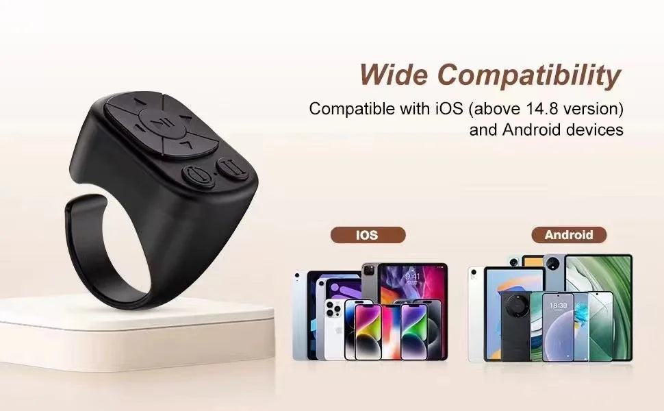 Tiktok Scrolling Ring Tiktok Remote Control Is Suitable for Iphone, iPad Bluetooth Page Turning Ring Roller, Both Camera Shutter, Short Video and Music Remote Control Function, Compatible with Ios and Android Phones