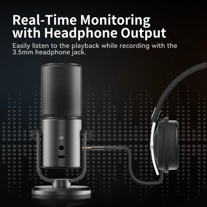 Condenser Microphone Cardioid Pattern Microphone Real-Time Monitoring for Smartphone Laptop Computer  40Hz-20KHz