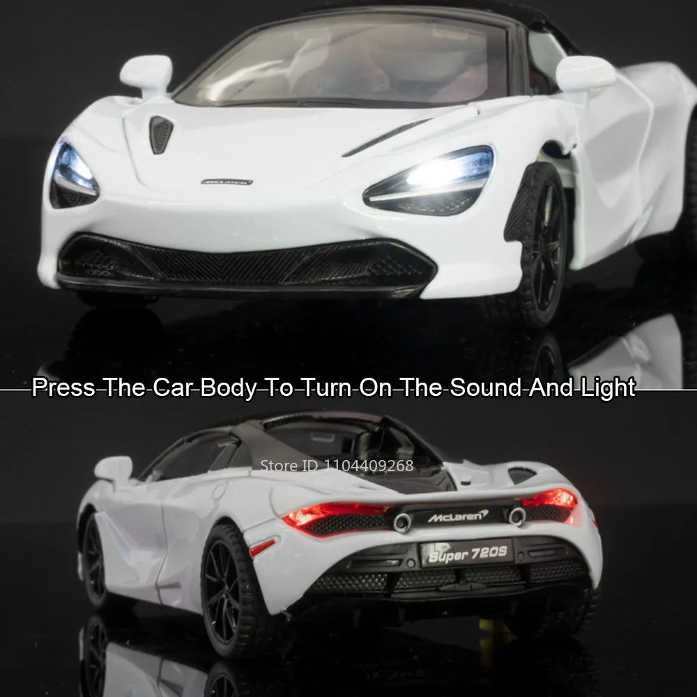 1:32 720S Senna Sports Car Model Toy Doors Opened Metal Die-cast Sound Light Miniature Vehicles Models Boys Collection Gifts