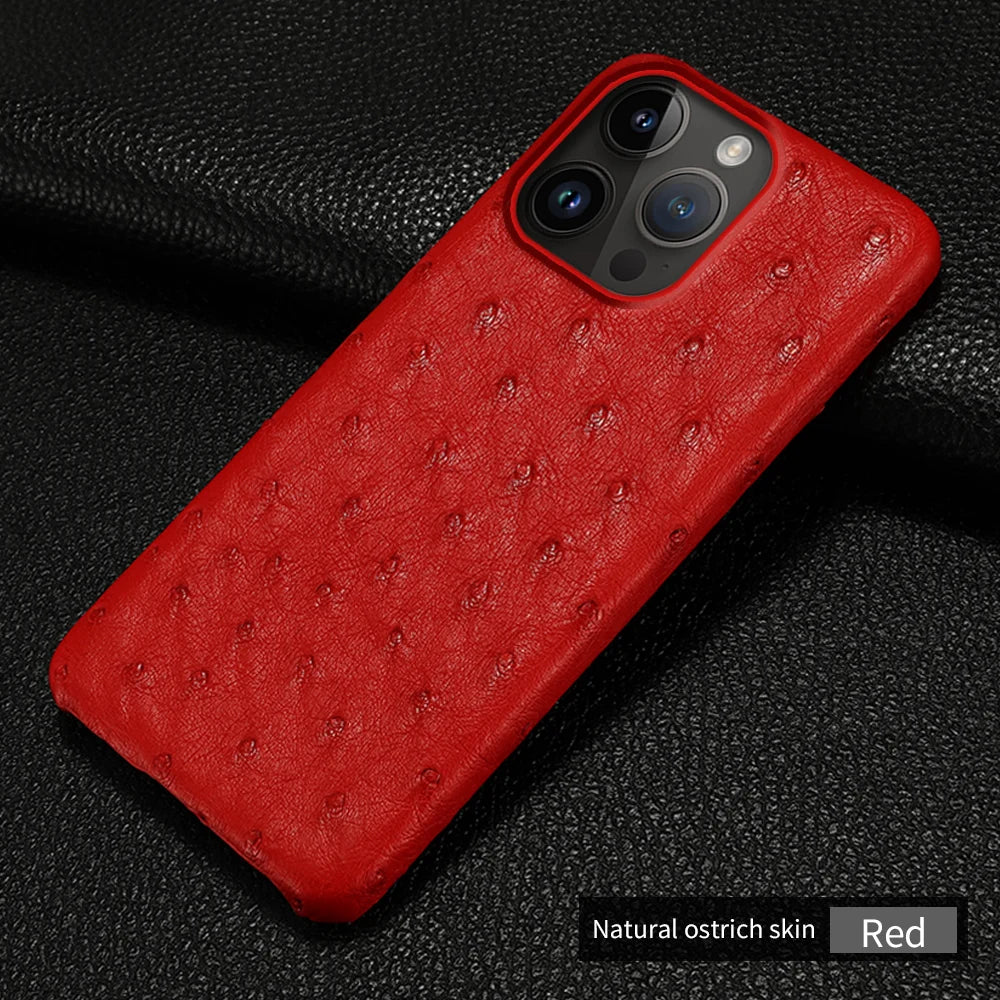 100% Natural Ostrich Leather Phone Case for iPhone 16 15 14 Pro Max 14Pro 16 Plus 15Pro 16Pro luxury Back Cover