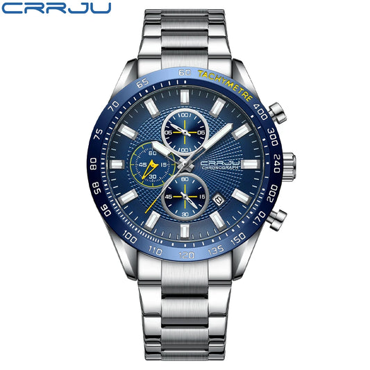 Men Watch Fashion Sports Chronograph Wristwatches Stainless Steel Strap with Auto Date