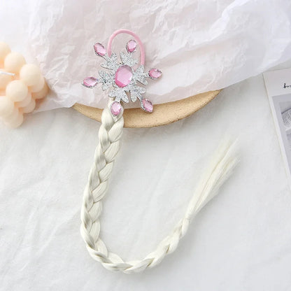 Girls Elsa Cosplay Headband Weaving Braid Tangled Snowflake Crown Headband Hair Accessories Girl Princess Bow Hair Ornament