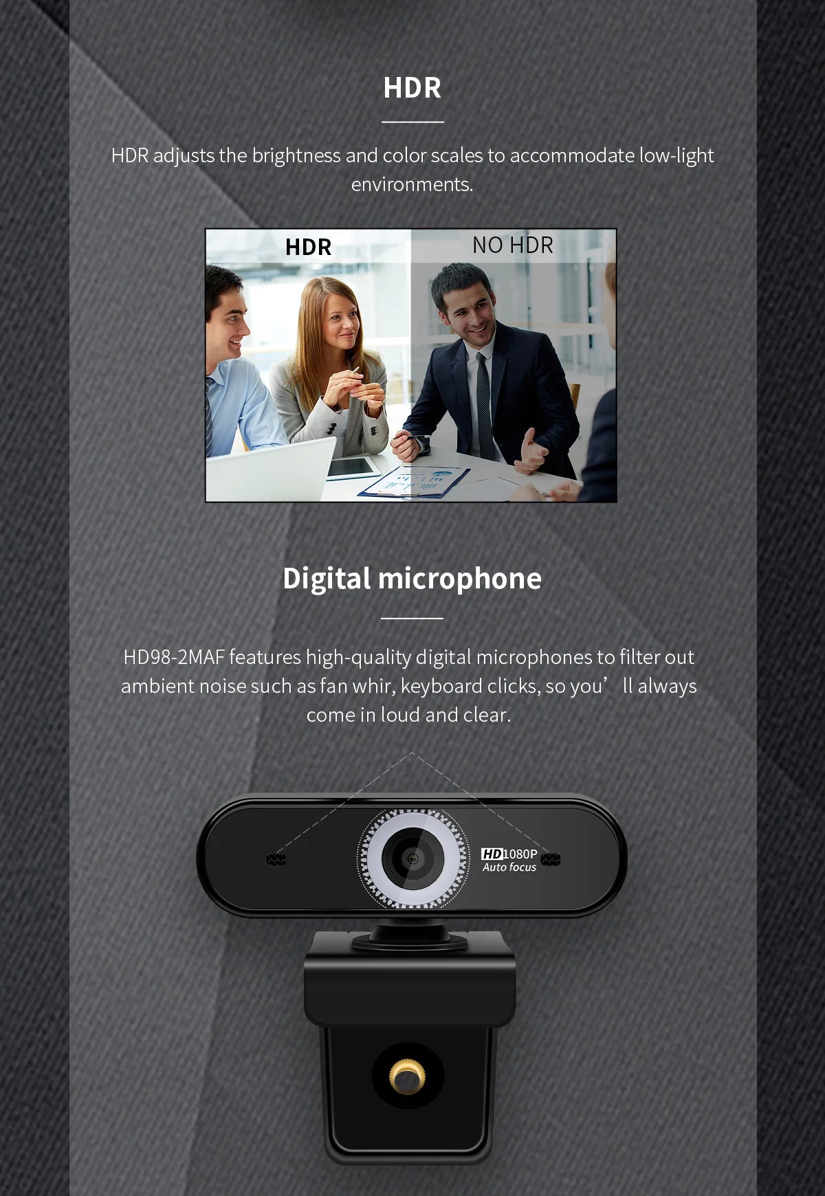 Webcam 2MP 1080P HDR Built-in Microphone 30fps Auto-focus USB Web Cam for Video Conference Online Teaching Boardcast Camera