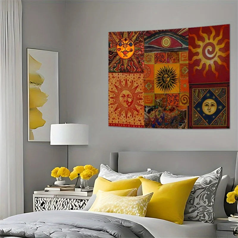 Bohemian Sun Eye Ethnic-Style Tapestry Colorful Geometric Living Room Art Instagram-Inspired Room Decor