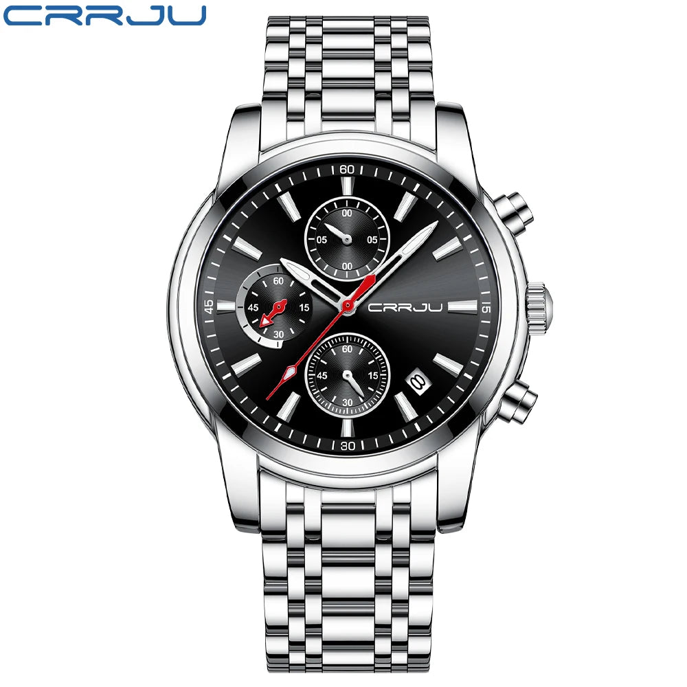 Men Watch Quartz Chronograph Full Steel Waterproof Wristwatch with Date