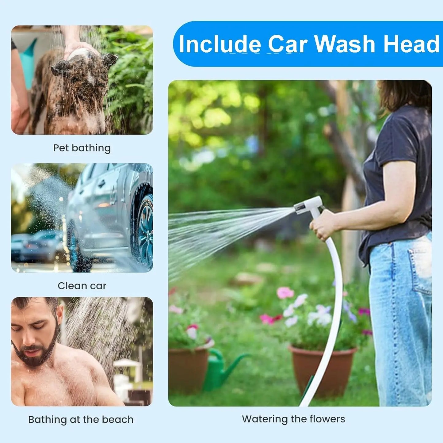 Portable Rechargeable Electric Camping Shower Kit with Dual Shower Heads