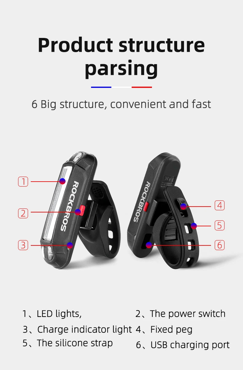 Bicycle Rear Light 500mAH USB Rechargable LED Lamp Bike Tail Light Warning Seatpost Riding Cycling Taillight