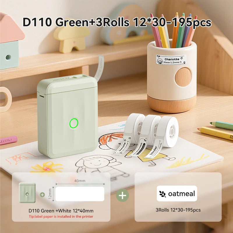 D110 Mini Thermal Label Printer, Bluetooth Portable Smart Label Maker 12–15mm, Inkless Sticker Printer for Home Office Kitchen School