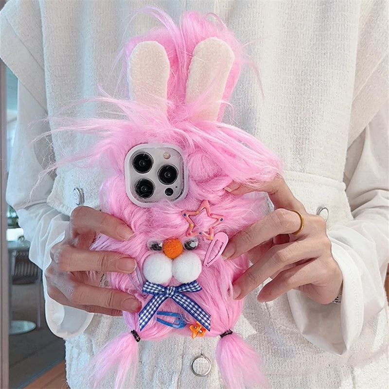Cute Plush Monster Fluffy Halloween Case For iPhone 15 14 13 Pro Max Star Cartoon Anti-Drop Soft Protective Furry Cover