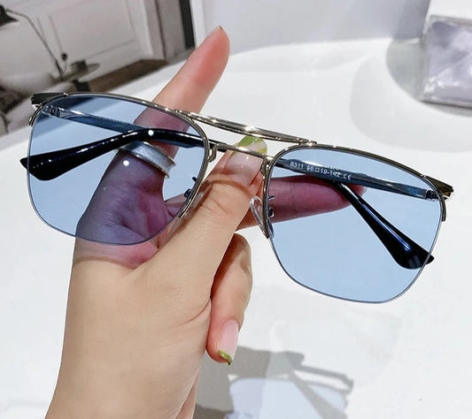 Blue Cat Eye Sunglasses Women Rimless Fashion Glasses Sunglasses