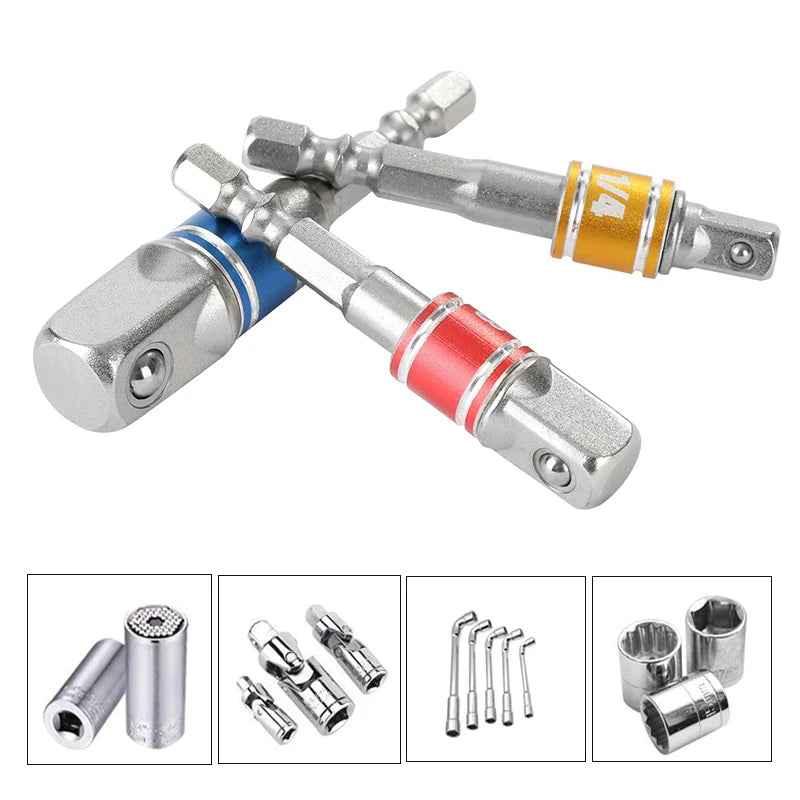 Socket Adapter Impact Grade CR-V 1/4" 3/8" 1/2" Hex Shank Bit Square Power Drill Sockets Bit Set Driver Wrench Sleeve Extension