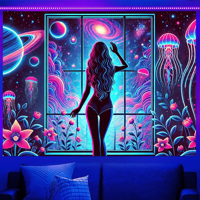 Universe Window Tapestry Neon Nebula Living Room Sofa Background Meditation Corner Theme Party Decoration