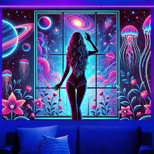 Universe Window Tapestry Neon Nebula Living Room Sofa Background Meditation Corner Theme Party Decoration