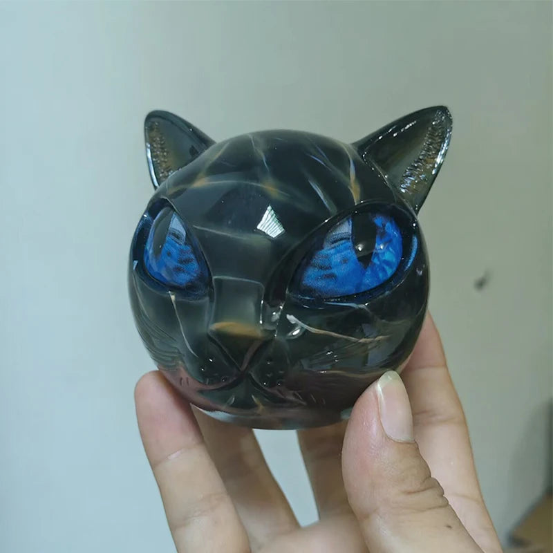 Black Cat Figurine Resin Cat Head Healing Stone Marble Texture Cat Stone Resin Cat Sculpture Ornament Cat Sculpture Craft