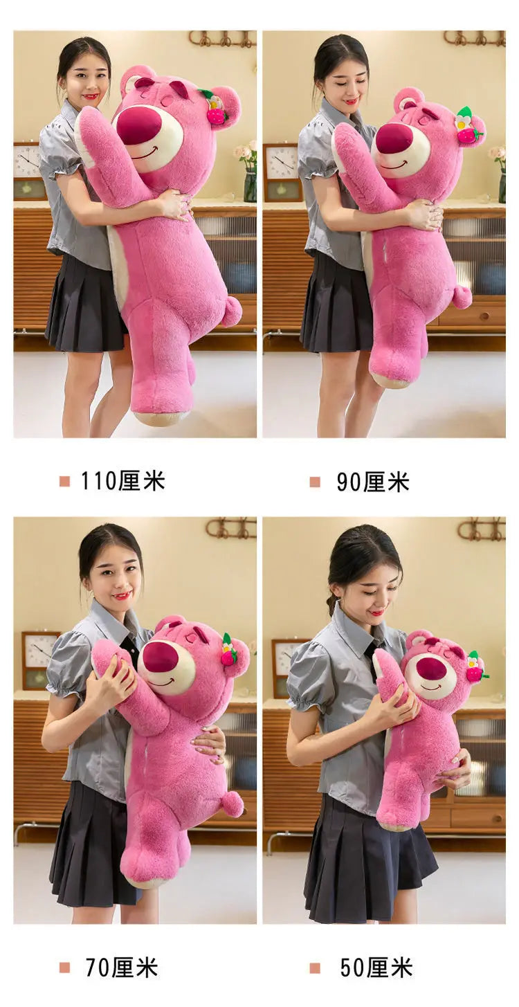 Kawaii Strawberry Bear Plush Stuffed Animal Lying Down Pillow
