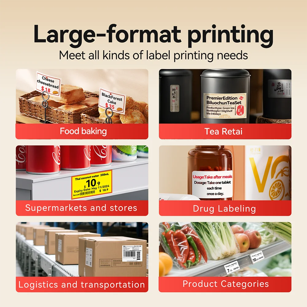 B4 Thermal Label Printer 110mm, Bluetooth Wireless Wide Label Maker, Inkless Barcode & Shipping Label Printer