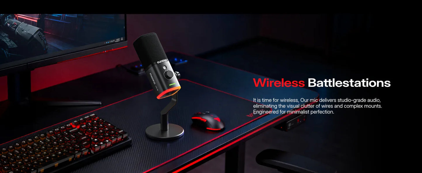 Wireless Dynamic Gaming Microphone with RGB Lighting and Noise Reduction