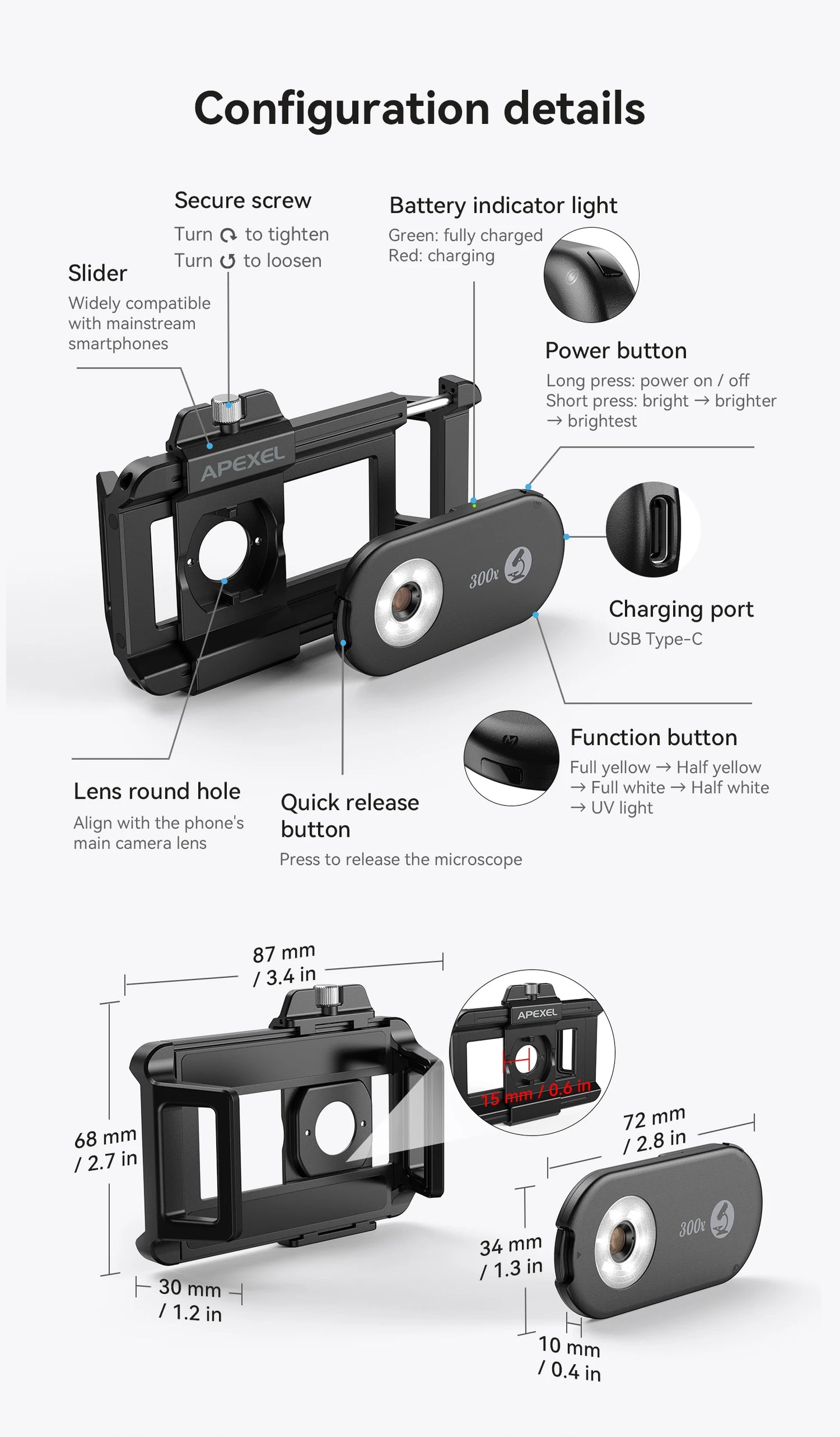 300X Smartphone Microscope Lens with LED and UV Light