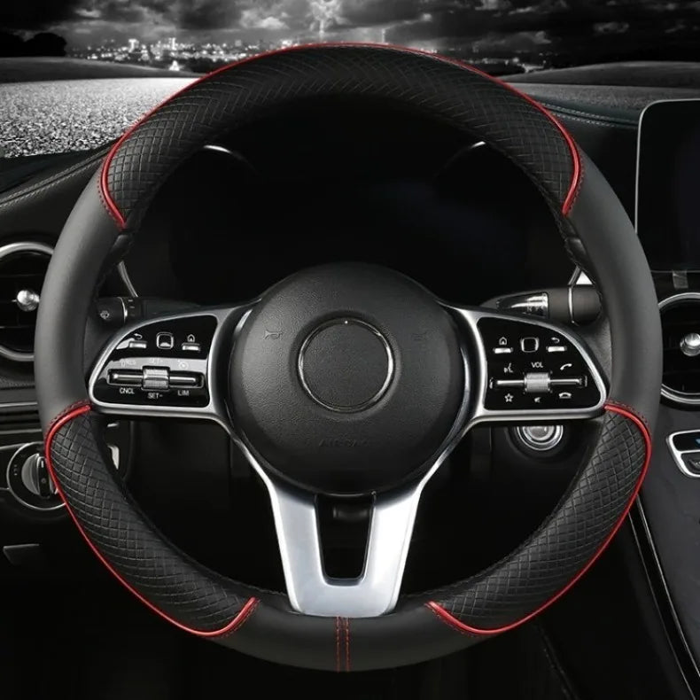 Universal Leather Diamond Steering Wheel Cover 37CM 38CM