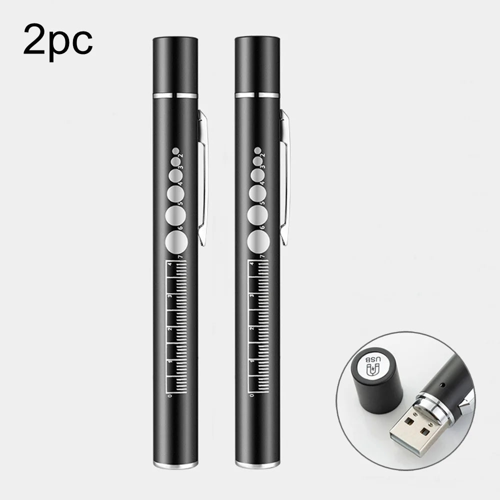 2 Pack 2 In 1 White Yellow Rechargeable Mini Pen Light Flashlight