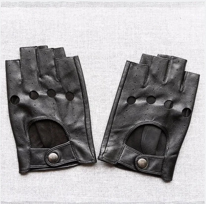 Mens Sheepskin Half Finger Gloves For Fitness Driving High Quality Genuine Leather Gloves Fingerless Black Driver Sports Cycling